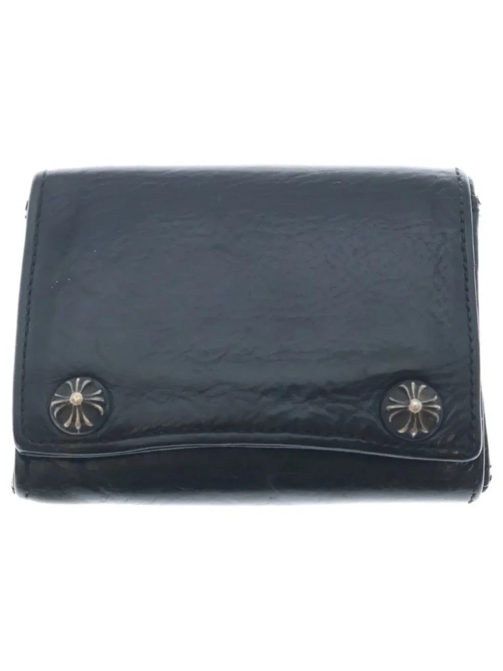 Chrome Hearts Cross Ball Button Leather Wallet Black